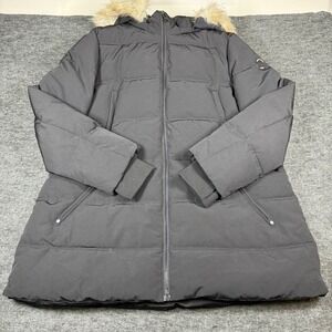 Nautica Women's Black Puffer Coat Detachable Fur Hood Water Wind Resistant XL